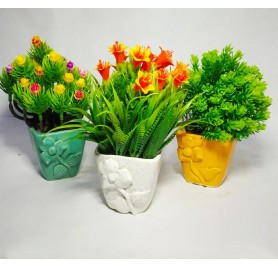 Green White And Yellow Flower Ceramic Pots